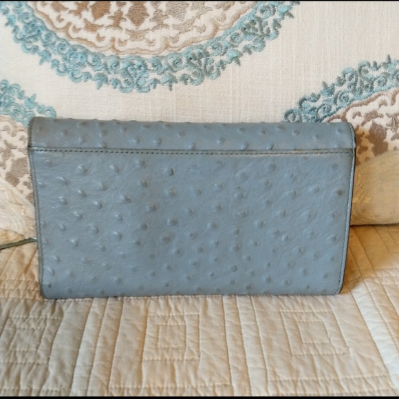Original Kate Spade Large Blue Ostrich Leather Travel Wallet - Picture 2 of 12